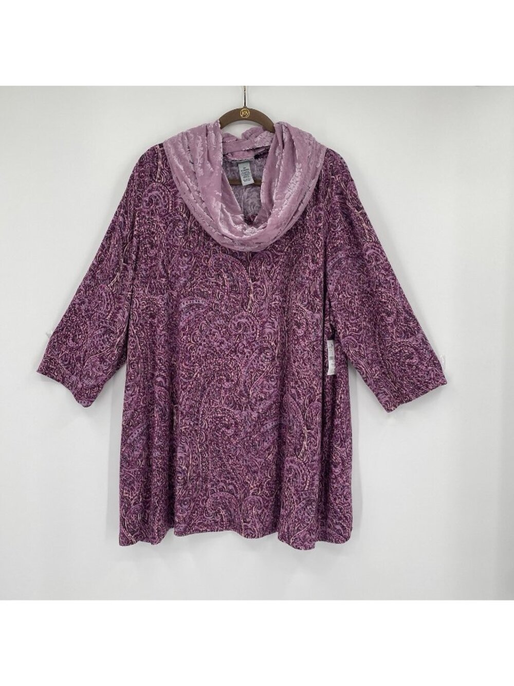 Catherines Size 2X Pink Paisley Blouse With Removable Velvet Scarf